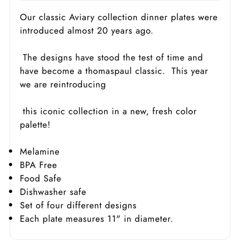 ๐ฆ THOMAS PAUL Aviary Melamine Dinner Plates, set of 4 โ VGUC - Picture 7 of 9